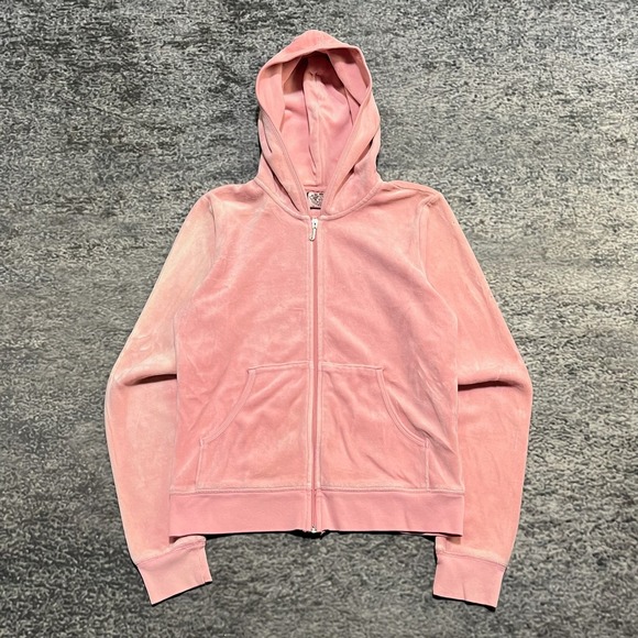 Juicy Couture Track Jacket Hooded Zip Up Size Large Pink Vintage Y2K 2000s - Picture 2 of 9